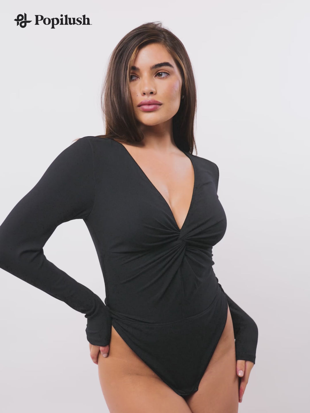 Shapewear Long Sleeve Twist Front Modal Thong Bodysuit