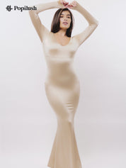 Shapewear Shine Long Sleeve Cut-Out Hourglass Maxi Dress