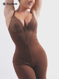 Shapewear Lace Deep V-Neck Sculpting Wide Leg Jumpsuit