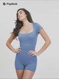 Shapewear Seamless Rib Square Neck Cap Sleeve Romper