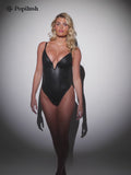 Shapewear Faux Leather Plunging V Sculpting Corset Bodysuit