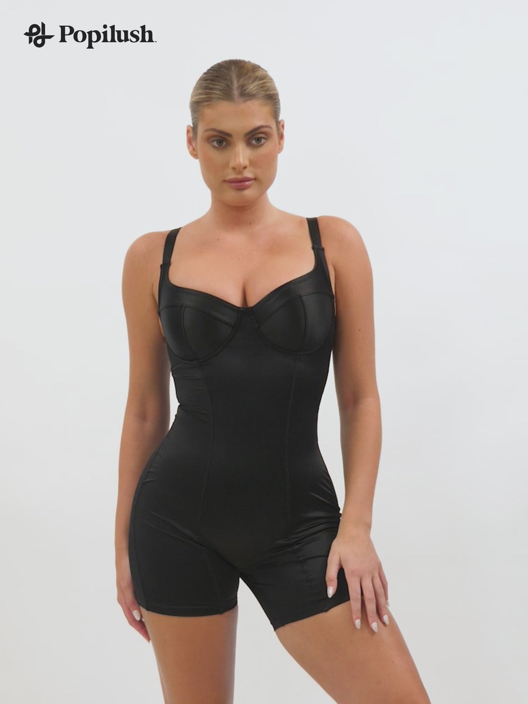 The Shapewear Romper Metallic Shiny One Piece Mid Thigh For Insiders