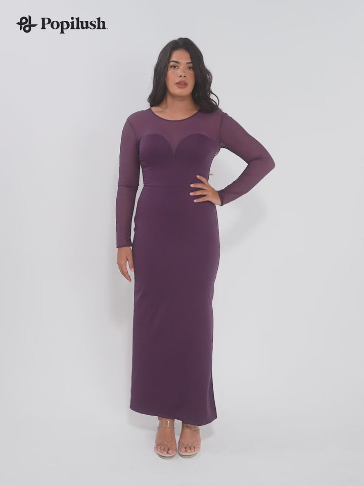 Shapewear Mesh Long Sleeve V-Back Slimming Maxi Dress