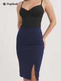 Shapewear Built-In Sculpting Front Slit Midi Work Skirt